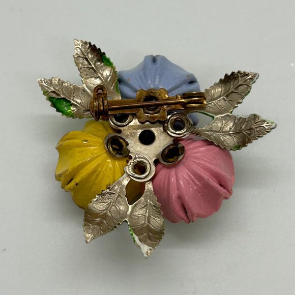 Vintage Floral Brooch Lot Blue Flower Pearl  3D Enamel Pin Rhinestones Retro - Picture 6 of 11